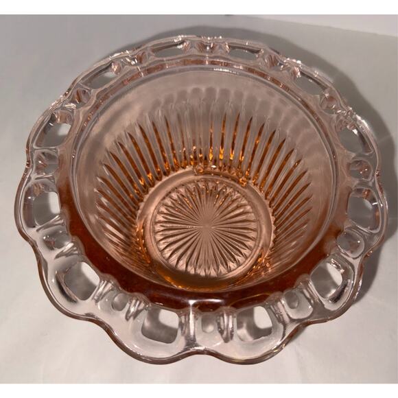 Vintage Old Colony Lace Edge Pink Depression Glass Flower Bowl Anchor Hocking - Picture 1 of 4